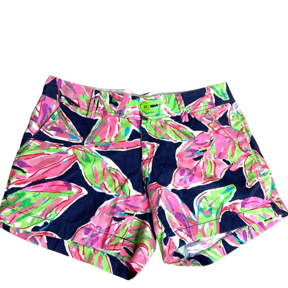 Lilly Pulitzer Womens 2 Callahan Navy Pink Floral Summer Shorts Designer